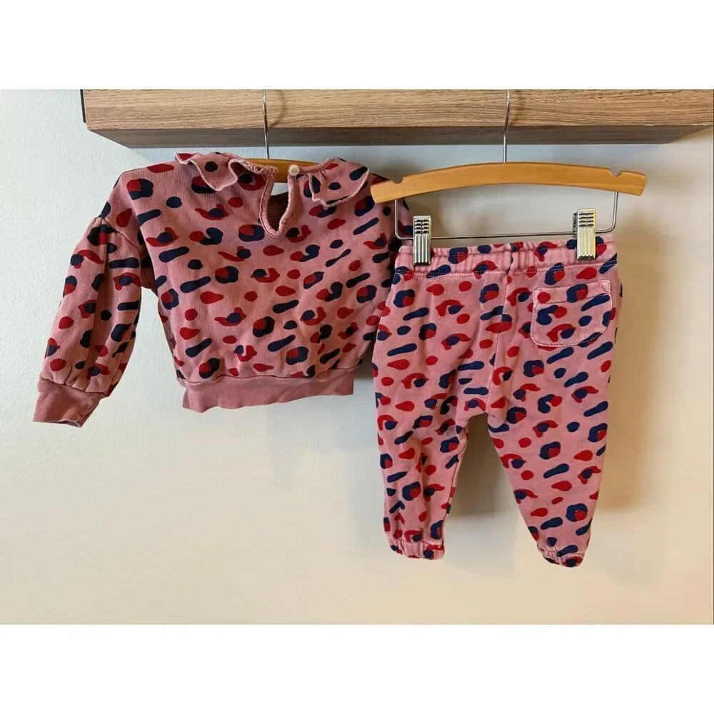 BONMOT Organics European Baby Girl Leopard Ruffle Sweatsuit